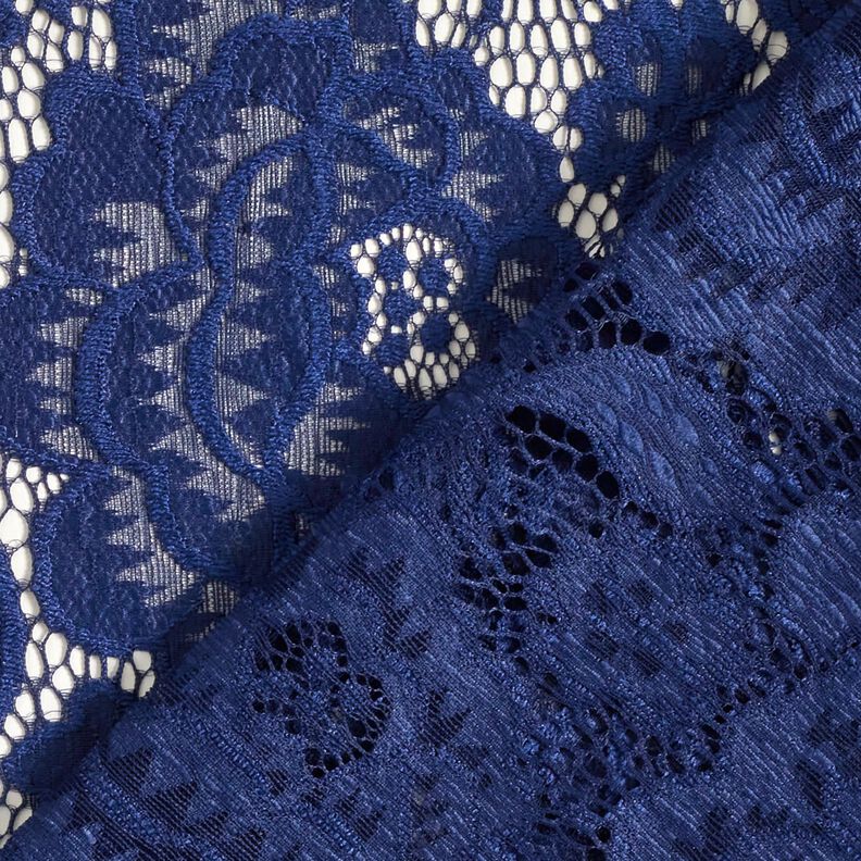 Stretch Lace Blossoms and leaves – navy blue,  image number 5