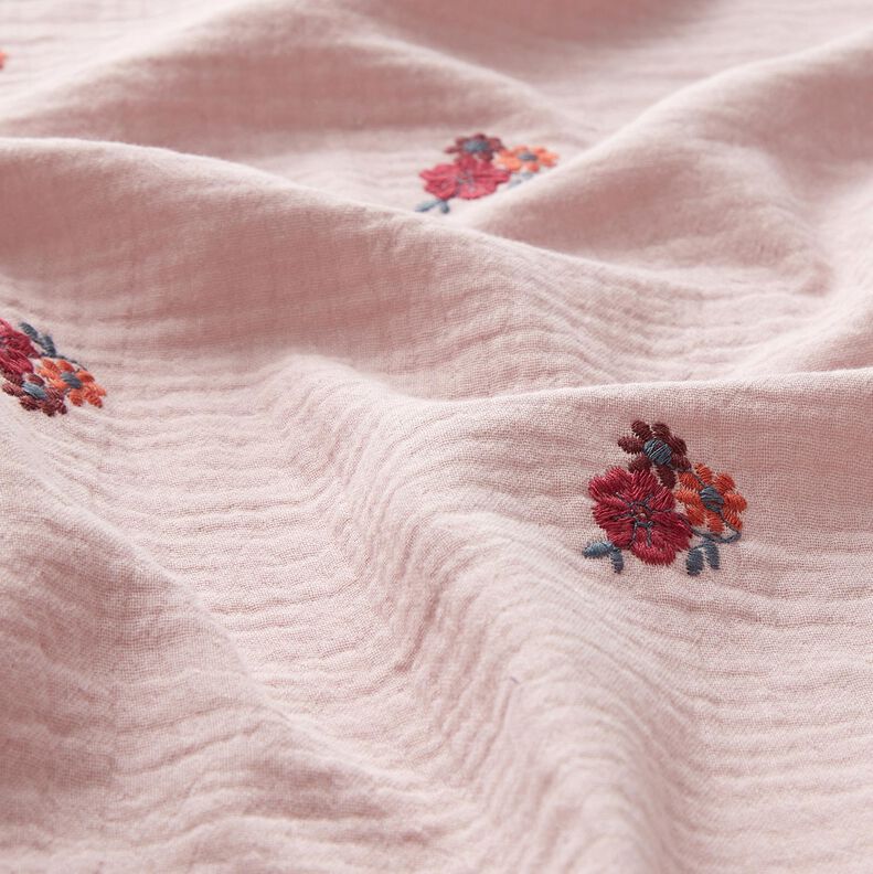 Double Gauze/Muslin embroidered flowers | Poppy Fabrics – light dusky pink,  image number 2