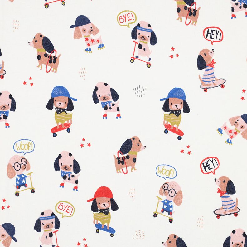 Cotton Jersey skating dog Digital Print | Poppy Fabrics – ivory/rose gold,  image number 1
