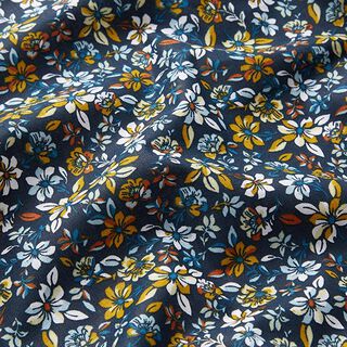 Cotton Cretonne small flowers – sunglow/navy blue, 