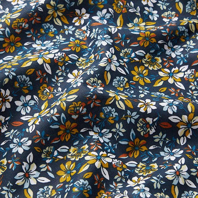 Cotton Cretonne small flowers – sunglow/navy blue,  image number 2