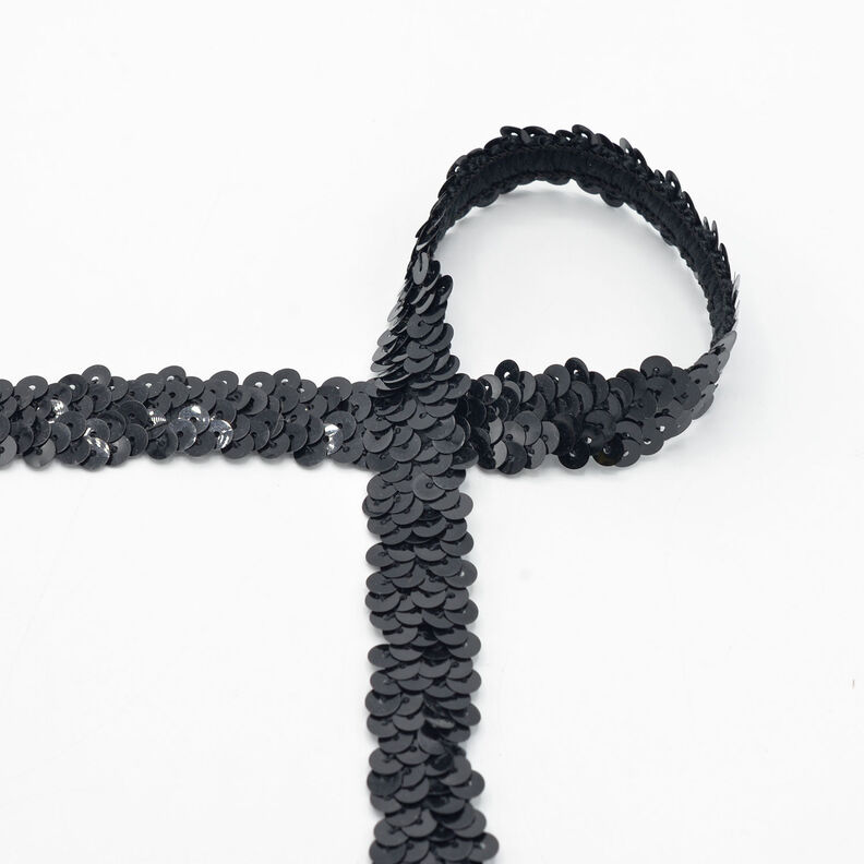 Elastic sequin trim [20 mm] – black,  image number 1
