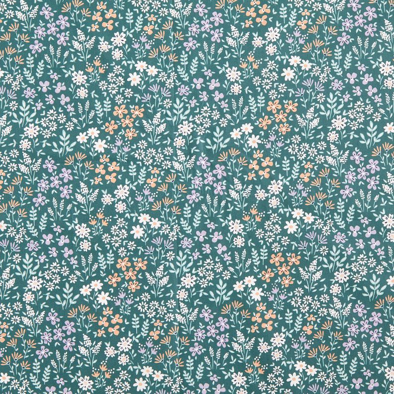 Coated Cotton colourful floral meadow – blue spruce/mauve,  image number 1