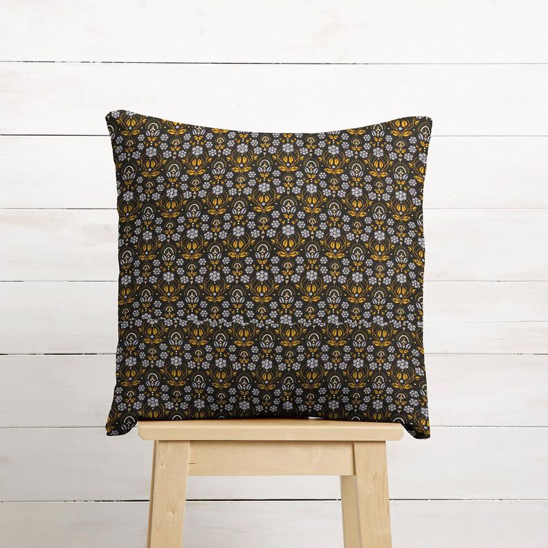 Cotton Cretonne climbing flowers – black/curry yellow,  image number 6