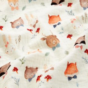 Double Gauze/Muslin Woodland animal heads Digital Print – offwhite, 