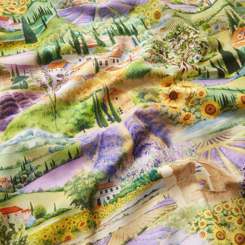 Decor Fabric Half Panama lavender landscape – grass green/lavender,  image number 2