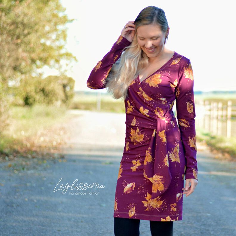 French terry golden autumn leaves | Glitzerpüppi – grape/gold,  image number 5