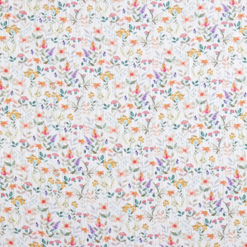 Double Gauze/Muslin Watercolour Floral Meadow Digital Print | Poppy Fabrics – white,  image number 1