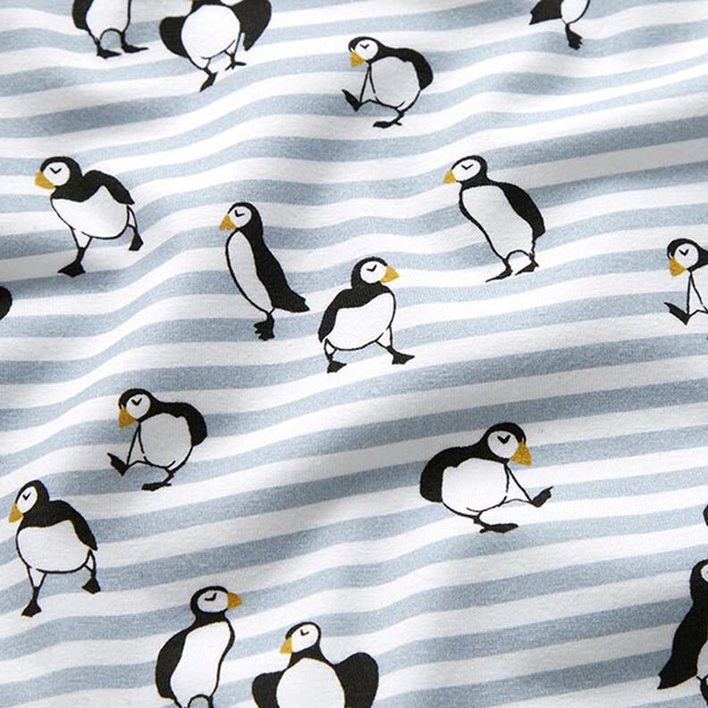 Cotton Jersey Puffins and stripes Digital Print – white/dove blue,  image number 2