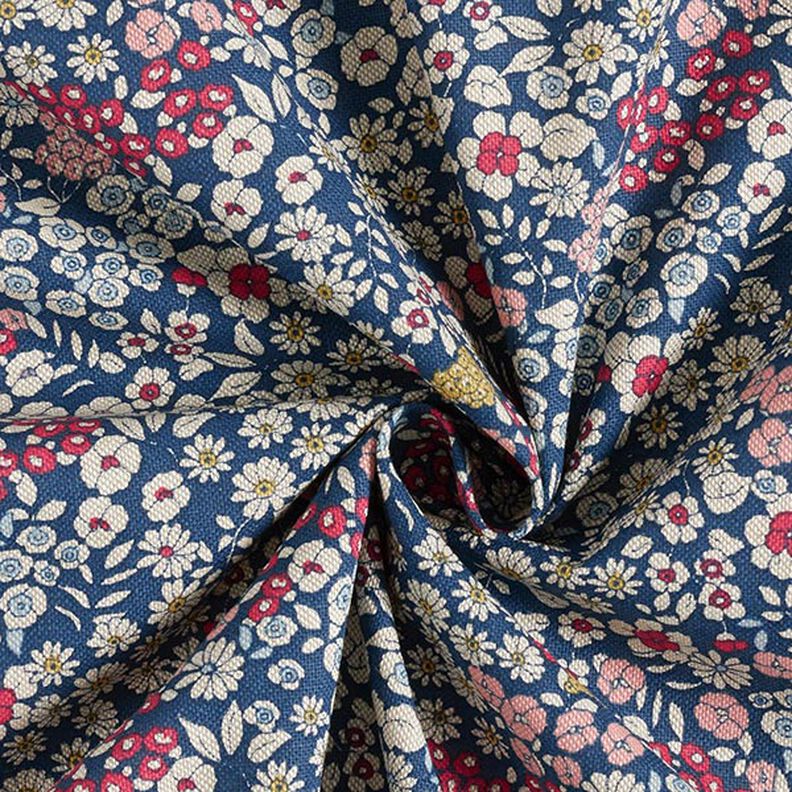 Decor Fabric Half Panama Little Flowers – navy blue,  image number 3