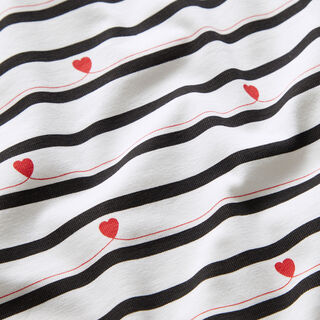 Cotton Jersey stripes and hearts – offwhite/black, 
