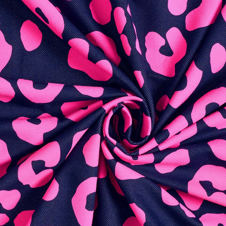 French Terry Jeans look neon leopard print – midnight blue/neon pink, image number 3