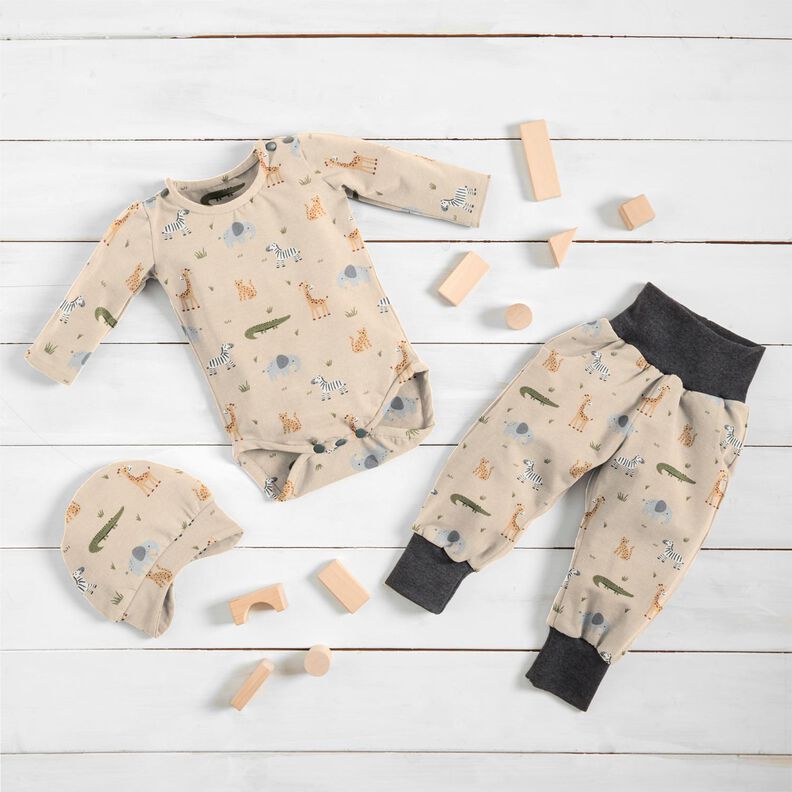 Cotton Jersey happy jungle animals – cashew,  image number 6