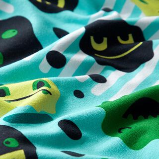 Brushed Sweatshirt Fabric Smiley Monsters | PETIT CITRON – light turquoise, 