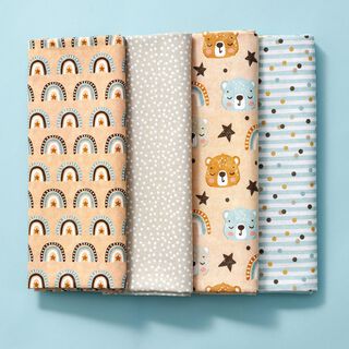 Poplin baby bear fabric package – cashew/light blue, 