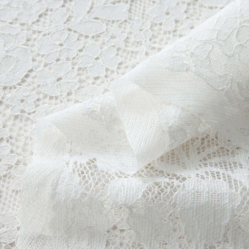 Floral motif fine lace fabric – white,  image number 3