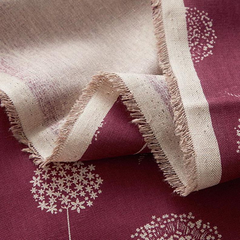 Decor Fabric Half Panama dandelions – natural/burgundy,  image number 3