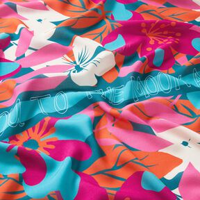Viscose Voile large flower border design Panel – petrol, 