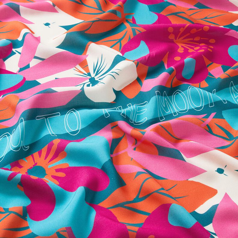 Viscose Voile large flower border design Panel – petrol, image number 2