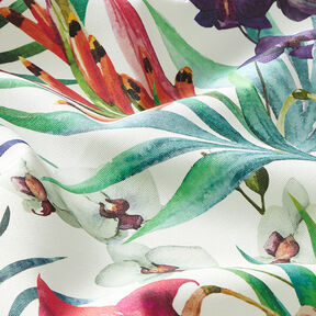 Outdoor Fabric Canvas Exotic flowers – white/green, 