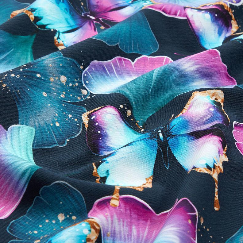Cotton Jersey Ginkgo Butterflies | Glitzerpüppi  – midnight blue,  image number 2