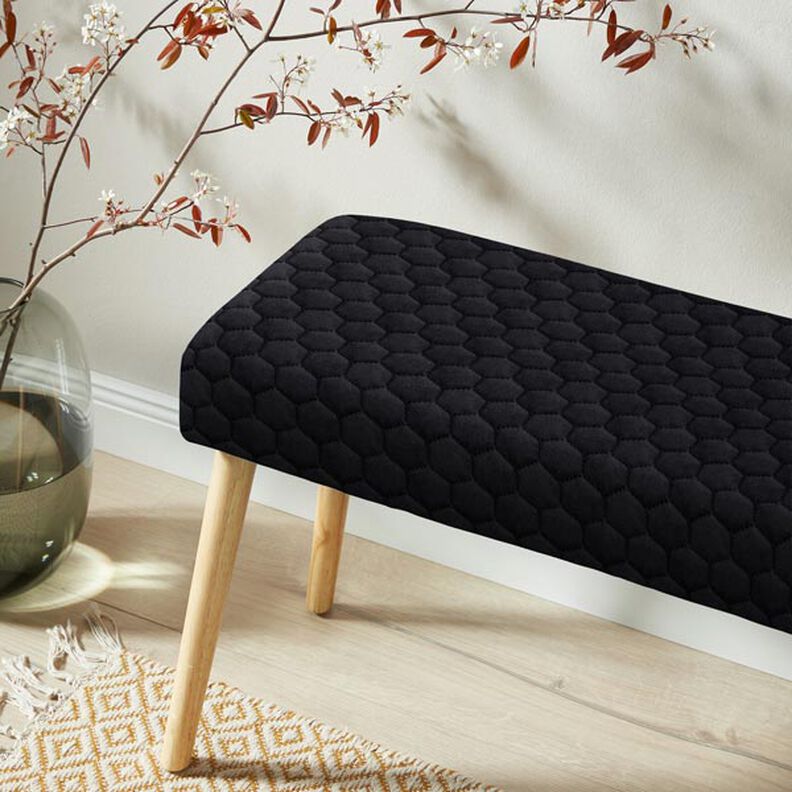 Upholstery Fabric Velvet Honeycomb Quilt – black,  image number 7