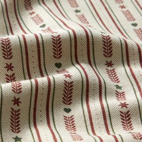 Decor Fabric Half Panama stripes with stars – natural/burgundy, 