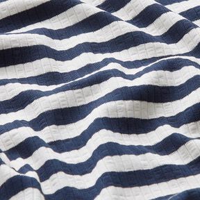 Ribbed Jersey yarn-dyed horizontal stripes – offwhite/navy blue | Remnant 100cm, 
