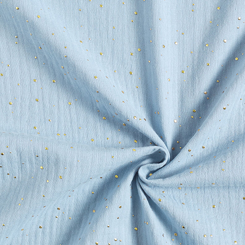 Scattered Gold Polka Dots Cotton Muslin – light blue/gold,  image number 3