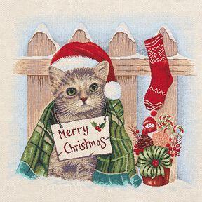 Panel Tapestry Fabric Christmas cat – light blue/red, 
