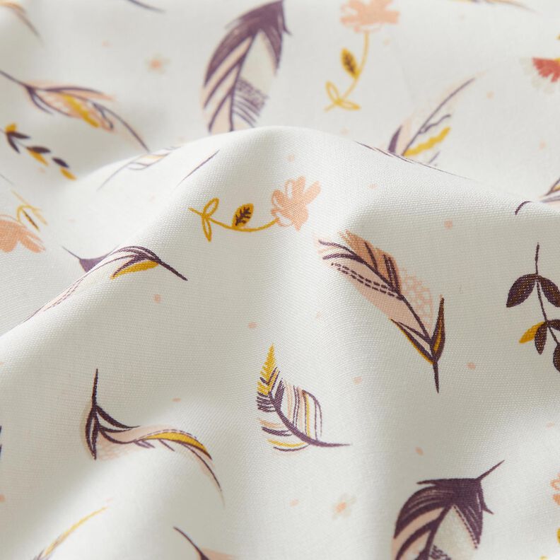 Organic Cotton Poplin feathers and flower branches – ivory,  image number 2