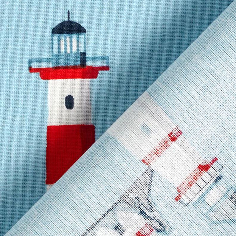 Cotton Cretonne lighthouses – sky blue,  image number 4
