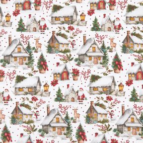Decor Fabric Canvas wintery village – white/dark red, 