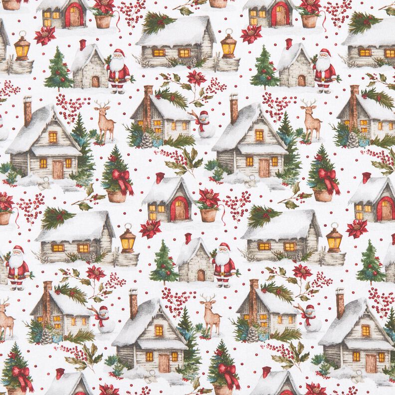 Decor Fabric Canvas wintery village – white/dark red,  image number 1