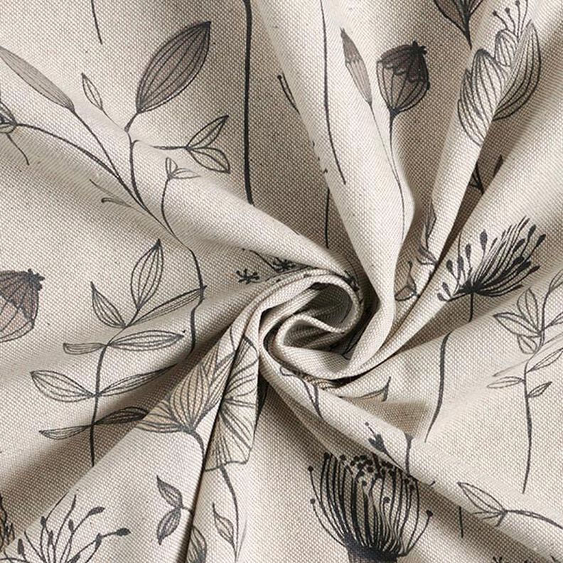 Decor Fabric Half Panama flower drawing – natural/dark brown,  image number 3