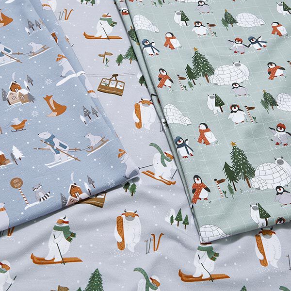 Organic French Terry Yetis Go Skiing Digital Print – silver grey, image number 5