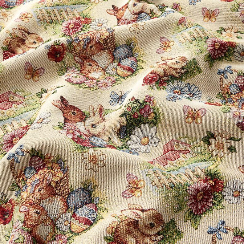 Decor Fabric Tapestry Fabric Easter bunnies in the garden – light beige/berry,  image number 2