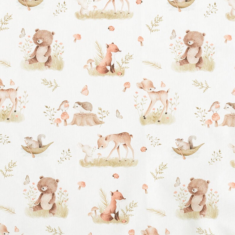 Poplin Sweet Woodland Animals Digital Print – offwhite,  image number 1