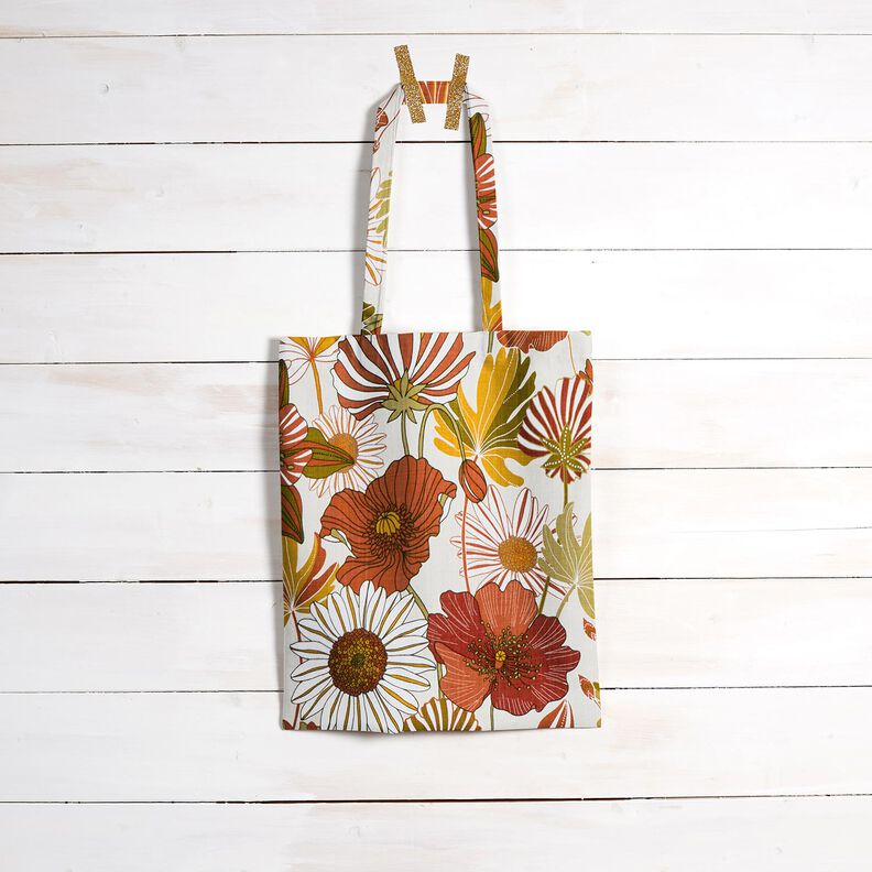 Decor Fabric Panama colourful flowers – cream/terracotta,  image number 8