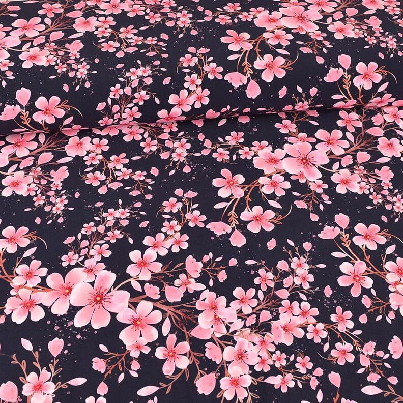 Cotton Jersey Cherry blossom | Glitzerpüppi – navy blue,  image number 2