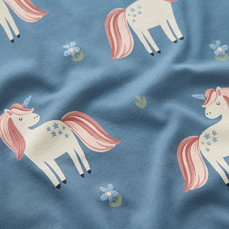Cotton Jersey Sweet Glitter Unicorns – blue grey,  image number 2