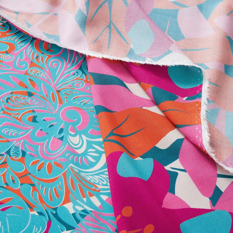 Viscose Voile large flower border design Panel – petrol, image number 7