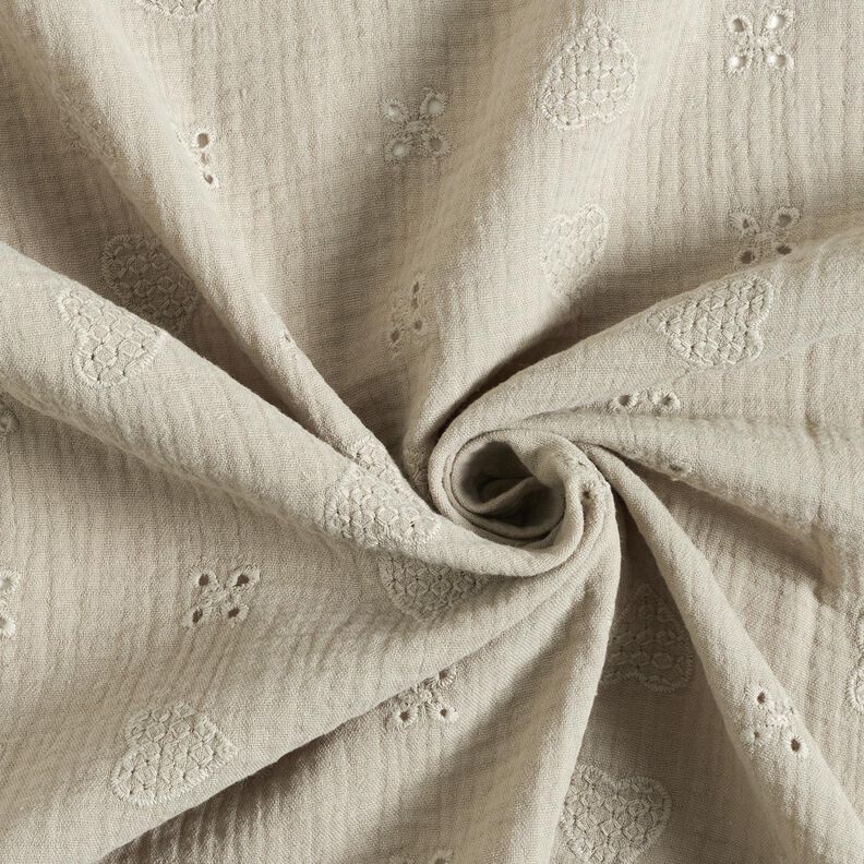Double Gauze/Muslin Broderie Anglaise hearts – silk grey,  image number 3