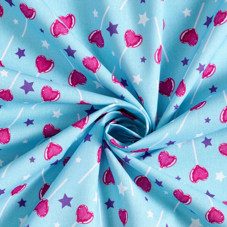 Cotton Poplin Lollipops and stars Digital Print – sky blue/purple,  image number 3