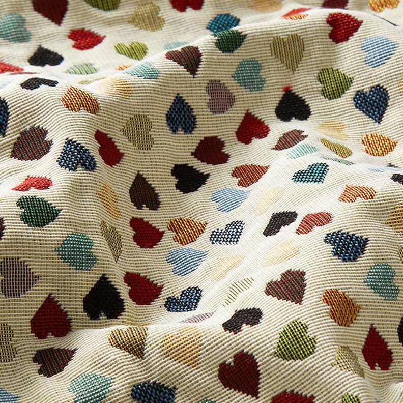 Decor Fabric Tapestry Fabric Scattered Hearts – light beige/petrol,  image number 2