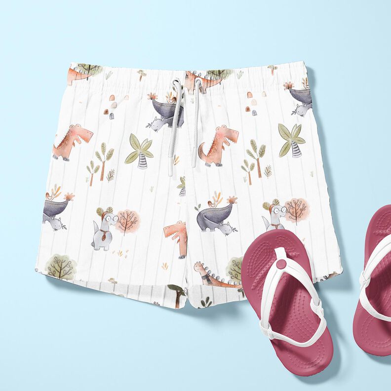 Cotton Poplin Dinosaurs and stripes Digital Print – white/reed, image number 5