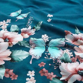 Cotton Jersey butterfly meadow | Glitzerpüppi  – light petrol/rosé, 