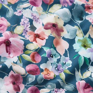 French Terry Watercolour Flower Meadow Digital Print – ocean blue, 