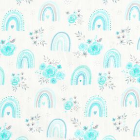 Cotton Poplin Roses and rainbows – white/light turquoise, 
