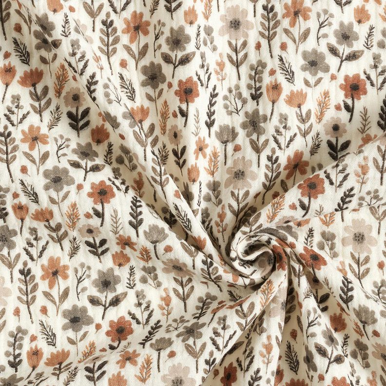 Double Gauze/Muslin Autumn Flowers – offwhite, image number 3